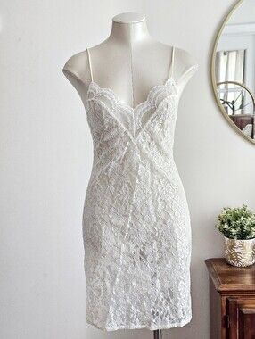 🤍 Vintage Delicates White Lace Chemise Slip Dress Nightgown M